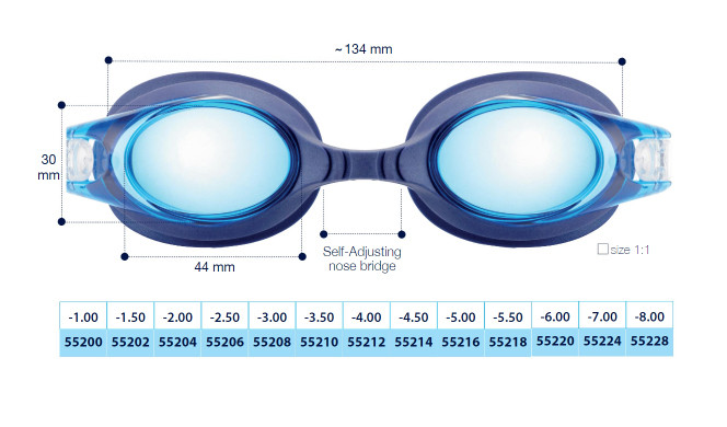Plavecké dioptrické brýle Medium  od -1.00 do -8.00